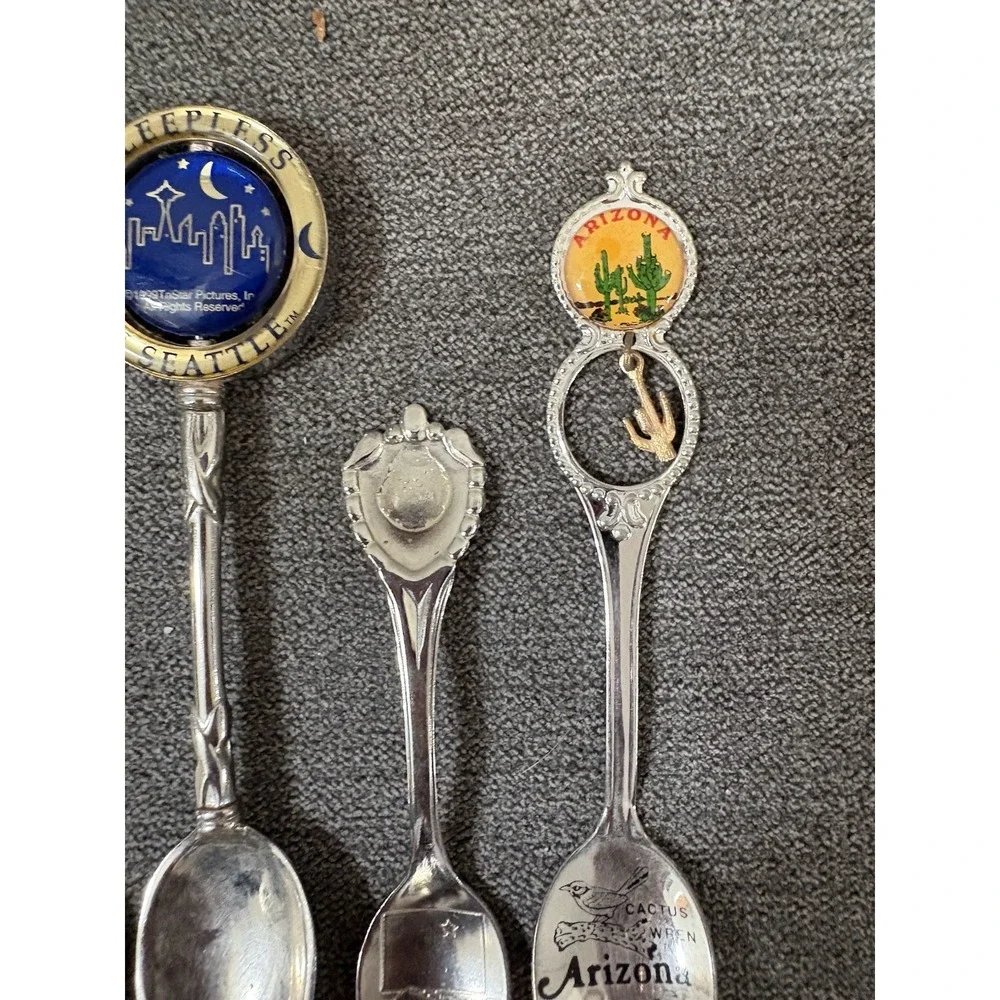 Lot Of 12 Souvenir State Spoons, One Silver plated, European, USA, Bau Gong